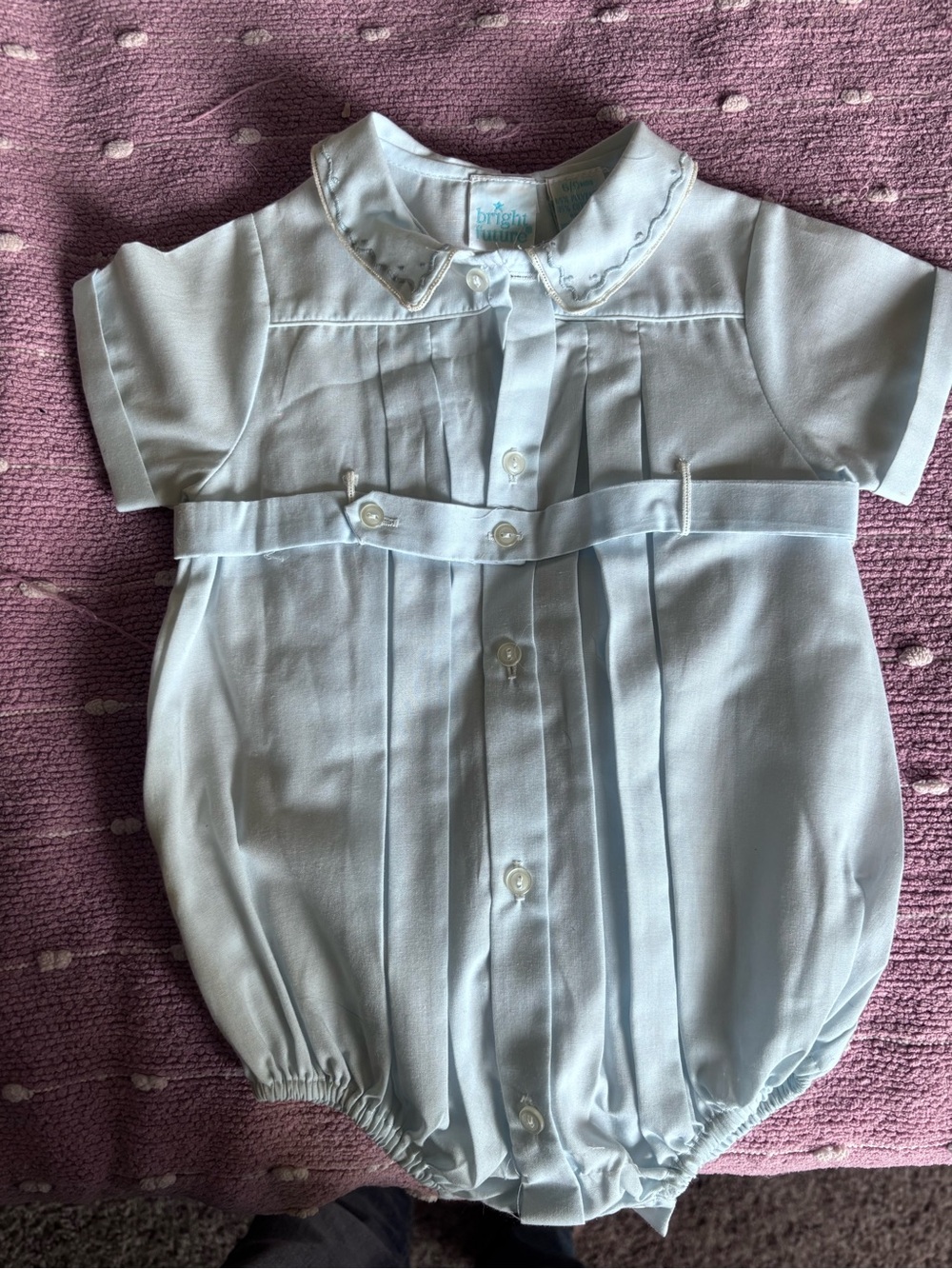 Baby Boys Light Blue Short Sleeve Pleated Romper